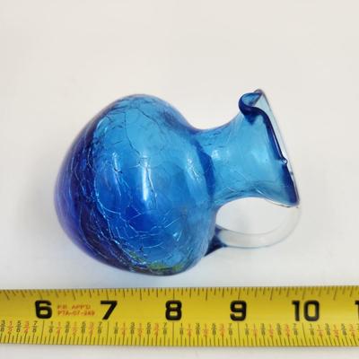 BEAUTIFUL COBALT BLUE CRACKED HAND BLOWN PITCHER