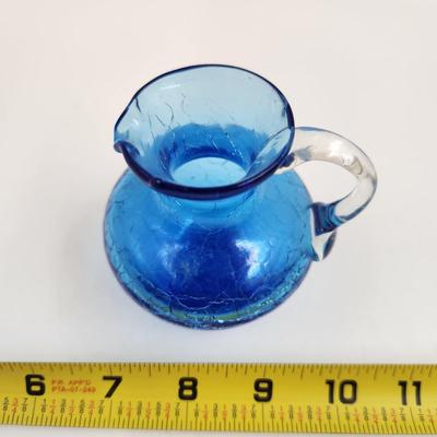 BEAUTIFUL COBALT BLUE CRACKED HAND BLOWN PITCHER