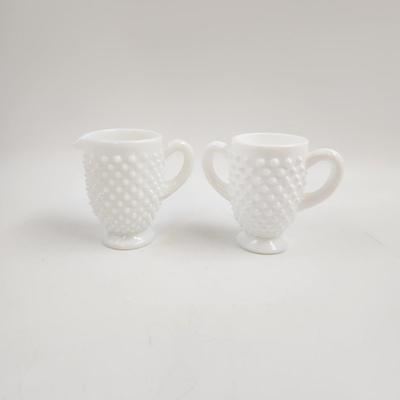 VINTAGE HOBNAIL MILK GLASS CREAM & SUGAR