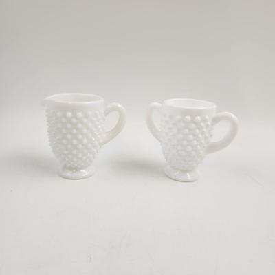 VINTAGE HOBNAIL MILK GLASS CREAM & SUGAR