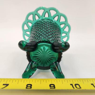 STUNNING VINTAGE ENGLISH HOBNAIL LACE EDGE EMERALD GLASS VASE