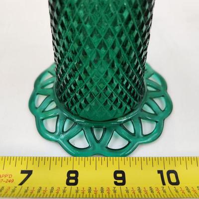 STUNNING VINTAGE ENGLISH HOBNAIL LACE EDGE EMERALD GLASS VASE
