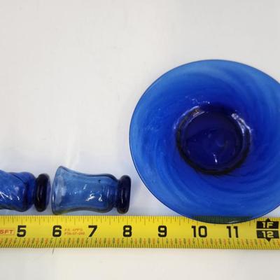 BEAUTIFUL SWIRL & BUBBLE COBALT BLUE SAUCER & SHOT GLASSES
