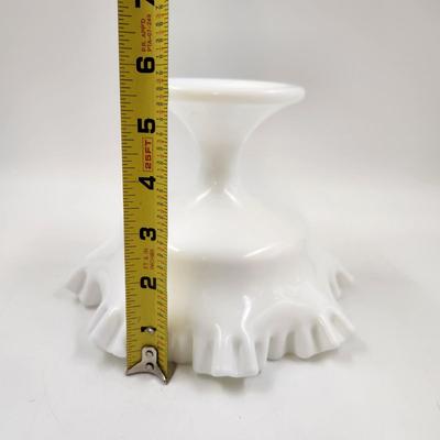 VINTAGE RUFFLED CRESTED MILK GLASS FOOTED BOWL