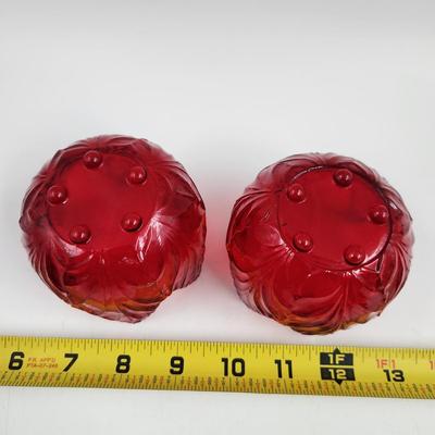 VINTAGE CUT GLASS RUBY RED CANDLE VOTIVE DUO
