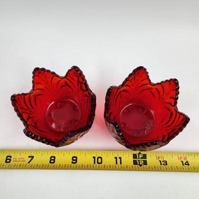 VINTAGE CUT GLASS RUBY RED CANDLE VOTIVE DUO