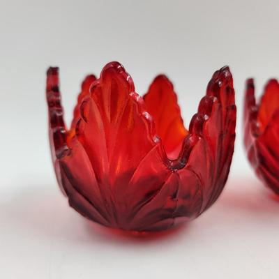 VINTAGE CUT GLASS RUBY RED CANDLE VOTIVE DUO