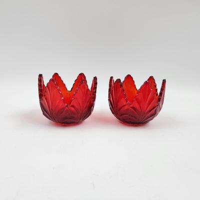 VINTAGE CUT GLASS RUBY RED CANDLE VOTIVE DUO