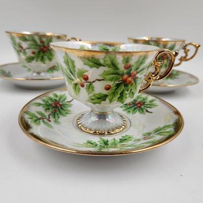 1960S UCAGCO CHINA TEA CUPS SETS DECEMBER HOLLY