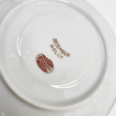 1960s ENESCO DECEMBER HOLLY TEA CUP & SAUCERS