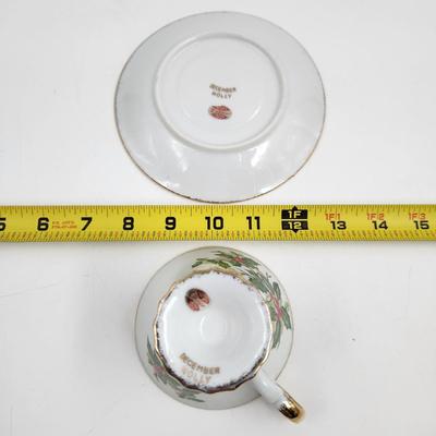 1960s ENESCO DECEMBER HOLLY TEA CUP & SAUCERS