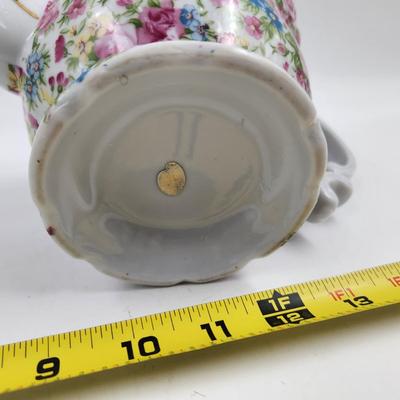 VINTAGE FLORAL ENESCO TEAPOT & 3 TEA CUPS