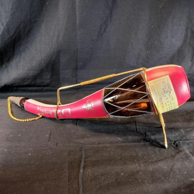 Vintage Leather Wine Bottle with Carrier Stand
