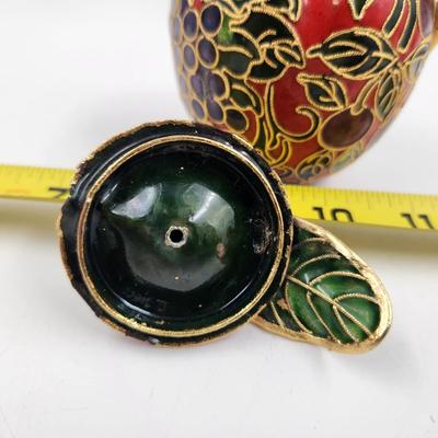 FANTASTIC CLOISONNE JAPANESE APPLE THEMED METAL TEA POT