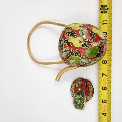FANTASTIC CLOISONNE JAPANESE APPLE THEMED METAL TEA POT