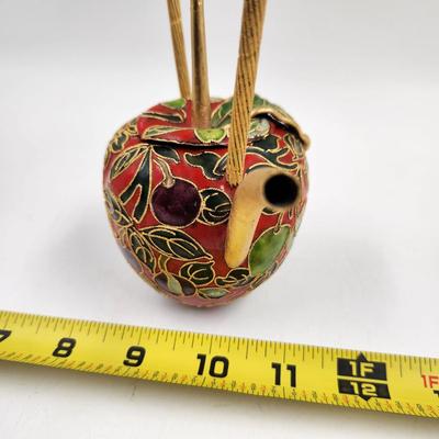 FANTASTIC CLOISONNE JAPANESE APPLE THEMED METAL TEA POT