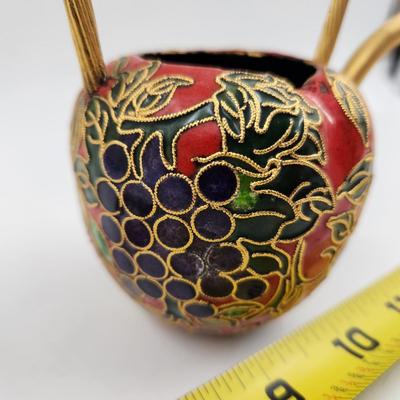 FANTASTIC CLOISONNE JAPANESE APPLE THEMED METAL TEA POT