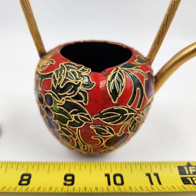 FANTASTIC CLOISONNE JAPANESE APPLE THEMED METAL TEA POT