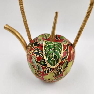 FANTASTIC CLOISONNE JAPANESE APPLE THEMED METAL TEA POT
