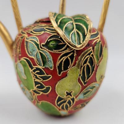 FANTASTIC CLOISONNE JAPANESE APPLE THEMED METAL TEA POT