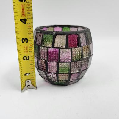 MOSAIC MULTI COLOR STAINED GLASS CANDLE HOLDER