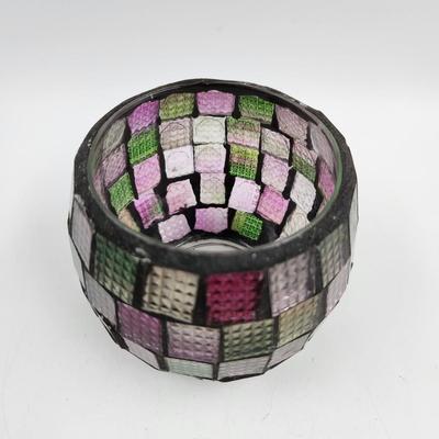 MOSAIC MULTI COLOR STAINED GLASS CANDLE HOLDER