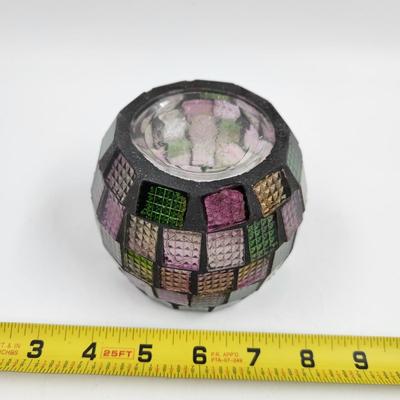 MOSAIC MULTI COLOR STAINED GLASS CANDLE HOLDER