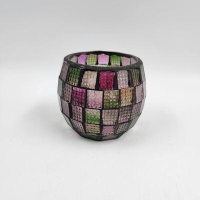 MOSAIC MULTI COLOR STAINED GLASS CANDLE HOLDER