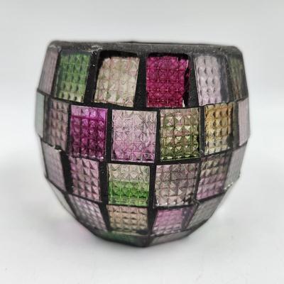 MOSAIC MULTI COLOR STAINED GLASS CANDLE HOLDER