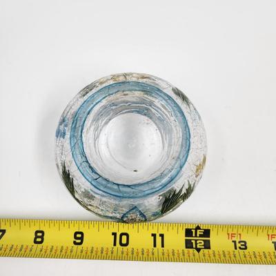 HAND PAINTED FLOWERS CRACKED GLASS VOTIVE CANDLE HOLDER