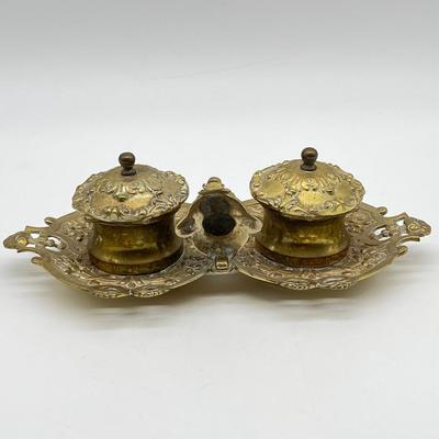 Solid Brass Double Inkwell