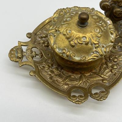 Solid Brass Double Inkwell