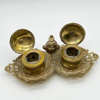 Solid Brass Double Inkwell