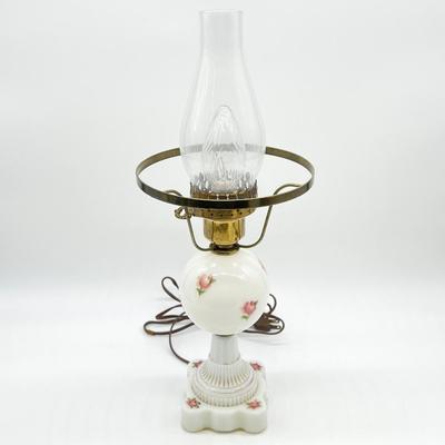 Milk Glass Floral Hurricane Table Lamp