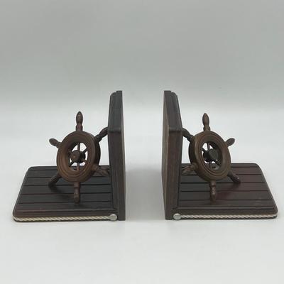 Solid Wood Nautical Ship Wheel Bookends