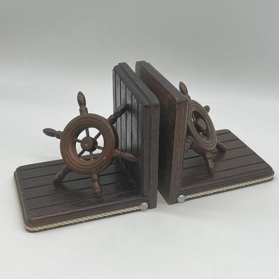 Solid Wood Nautical Ship Wheel Bookends