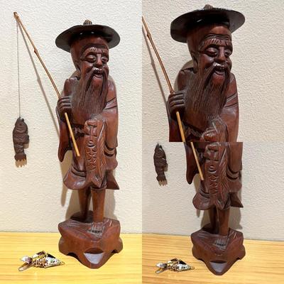 Carved Wood Asian Fisherman