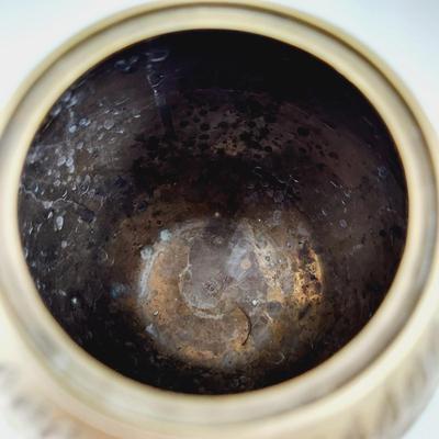 BEAUTIFUL ETCHED BRASS VASE 6 IN TALL