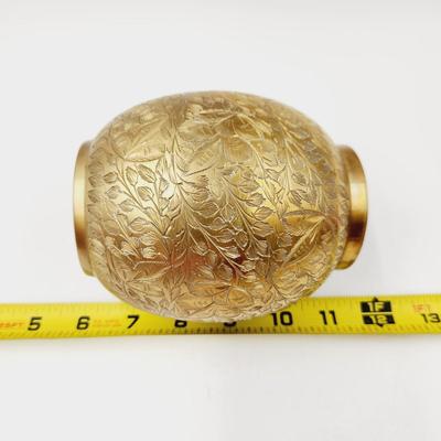 BEAUTIFUL ETCHED BRASS VASE 6 IN TALL