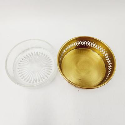 COPPER CRAFT (MADE IN TOPEKA) BRASS TRAY W/ GLASS INSERT