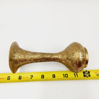 BRASS LONG NECK ETCHED VASE