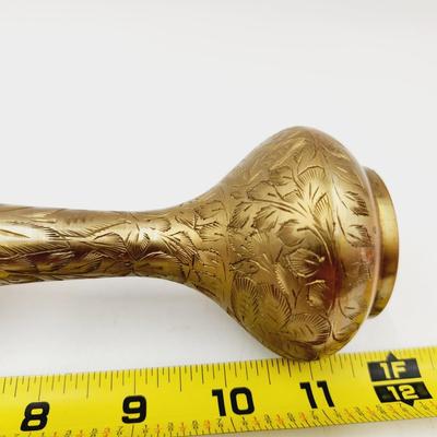 BRASS LONG NECK ETCHED VASE