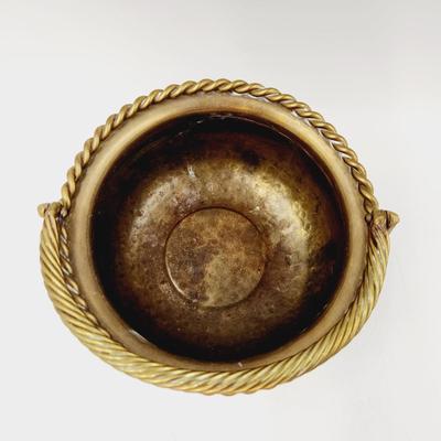 VINTAGE BRASS BASKET W/ ROPE DESIGN HANDLE