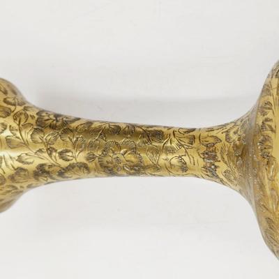 SOLID BRASS ETCHED 7 IN LONG NECK VASE
