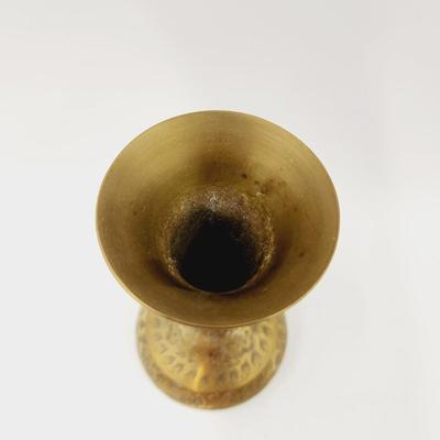 SOLID BRASS ETCHED 7 IN LONG NECK VASE