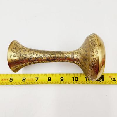 SOLID BRASS ETCHED 7 IN LONG NECK VASE
