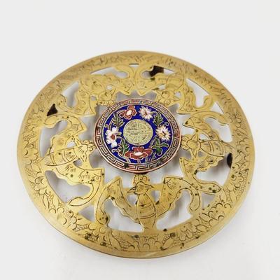 BRASS ASIAN THEMED TRIVET / WALL HANGING