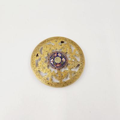 BRASS ASIAN THEMED TRIVET / WALL HANGING