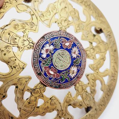 BRASS ASIAN THEMED TRIVET / WALL HANGING