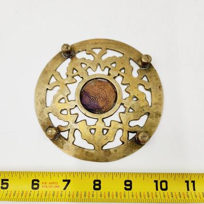 BRASS ASIAN THEMED TRIVET / WALL HANGING